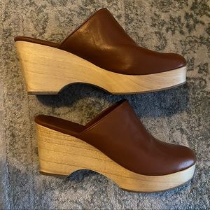 Madewell Tan/brown leather mule platform clogs